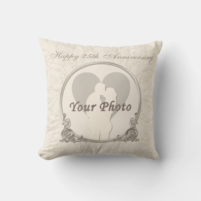 Coussin 25èmes cadeaux personnalisés PHOTO et TEXTE (Recto)