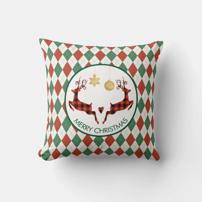 Coussin 2 Cerfs Plaid Sauter sur un Motif Jacquard Rustiqu (Recto)