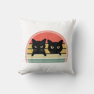 Coussin 2 Chats noirs Pékin Vintage Retro Chat Animal Love