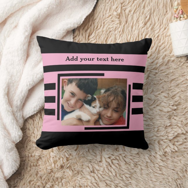 Coussin 2 photo add text black pink (Couverture)