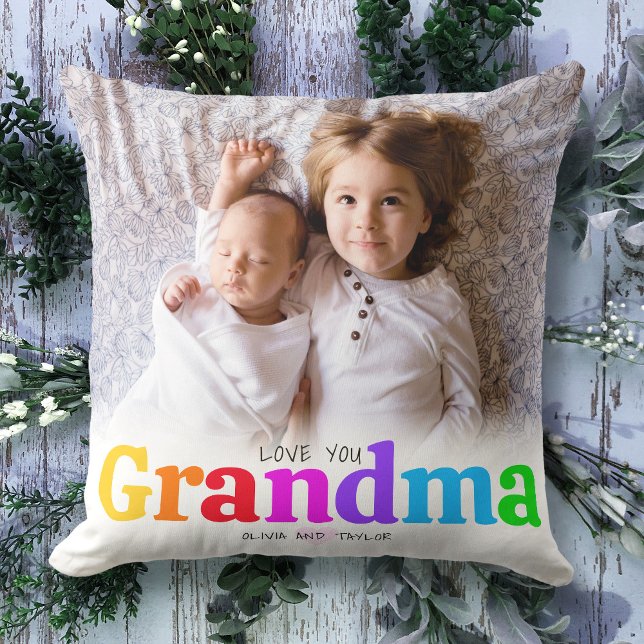 Coussin 2 Photo Love You Grandma Colorful Bold Type Modern (Créateur téléchargé)