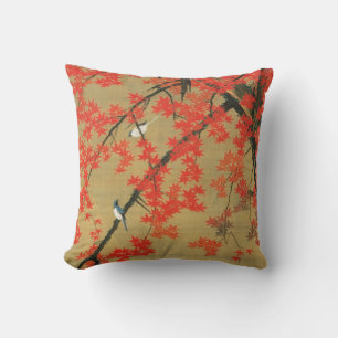 Coussin 30. 紅葉小禽図, érable de 若冲 et petits oiseaux, Jakuchū