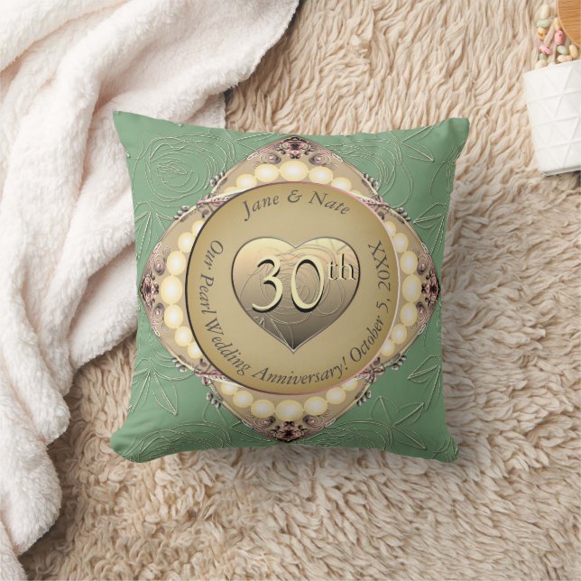 Coussin 30e/12e anniversaire de Mariage Pearl & Green (Couverture)