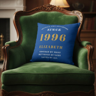 Coussin 30e anniversaire 1996 Nom personnalisé bleu or