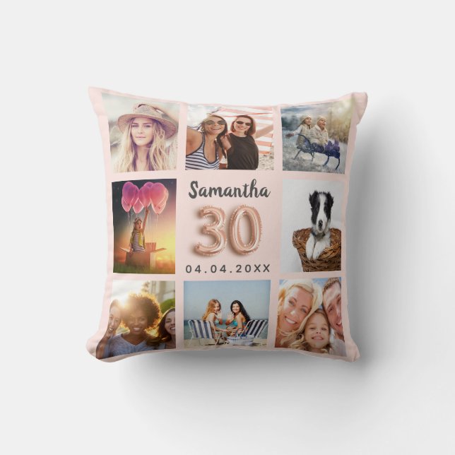 Coussin 30e anniversaire rose or rose blush photo collage (Recto)
