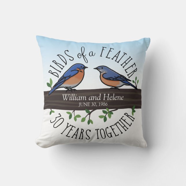 Coussin 30ème Anniversaire de mariage, oiseaux bleus d'une (Recto)