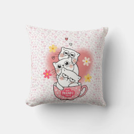 Coussin 3 chats à fleurs et une tasse