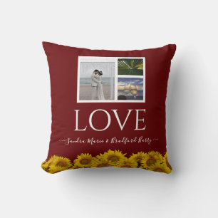 Coussin 3 Collage photo mariage tournesol burgundy moderne