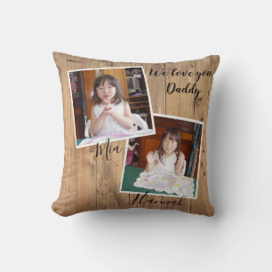 Coussin 3 de vos photos préférées sur du bois rustique