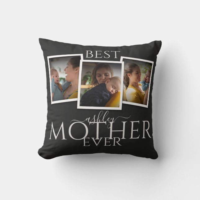Coussin 3 Photo Collage Maman Famille Fête des mères mémor (Recto)
