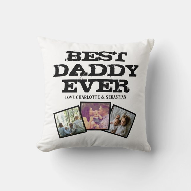 Coussin 3 Photo Collage Meilleur Papa Jamais Personnalisé (Recto)