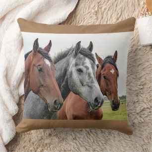 Coussin 3 Têtes de Chevaux Équestres Fabriqués aux États-U
