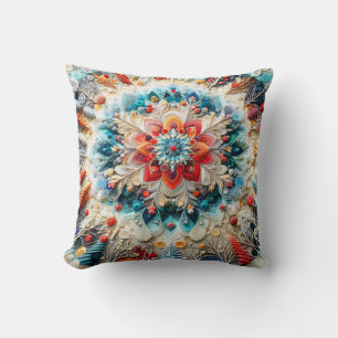 Coussin 3D Rebrodé Look Hiver Mandala Kaleidoscope