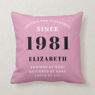 Coussin 40e anniversaire 1981 Fille noire rose personnalis