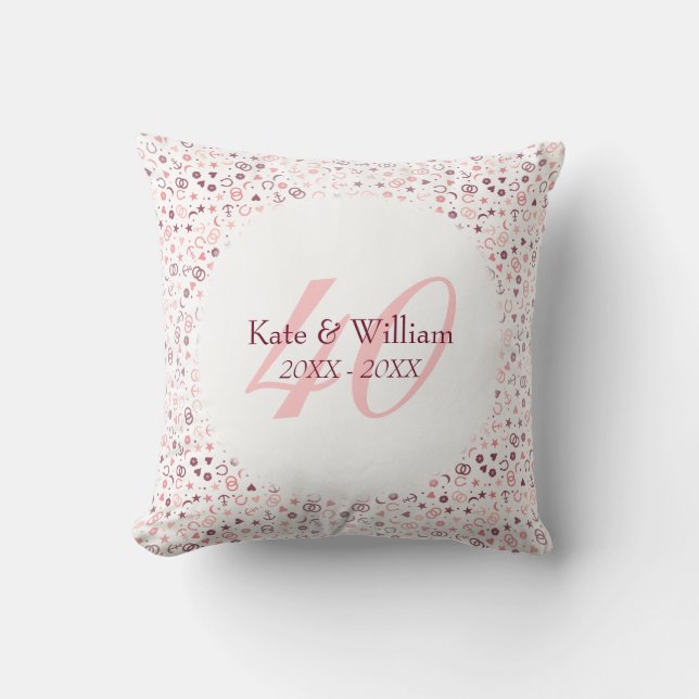 Coussin 40e Anniversaire de Mariage Confettis Rubis (Recto)