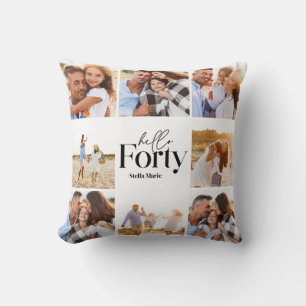 Coussin 40e anniversaire moderne noir blanc photo collage