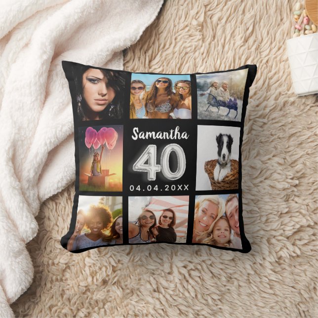 Coussin 40e anniversaire noir argent photo collage (Couverture)