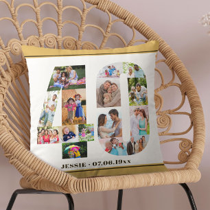 Coussin 40e anniversaire Numéro 40 Collage photo Neutre