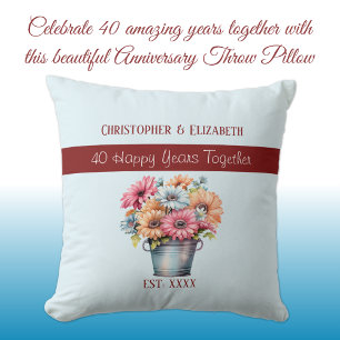 Coussin 40e fleurs rubis anniversaire bleu