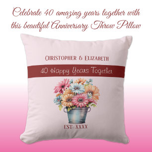 Coussin 40ème fleurs rubis anniversaire rose