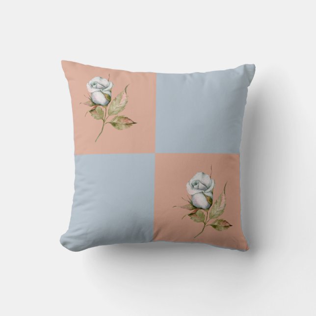 Coussin 4 Carré 2 avec un seul Rose gris bleu (Recto)