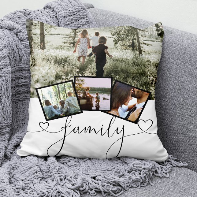 Coussin 4 Collage de photos Typographie de famille personn (Créateur téléchargé)