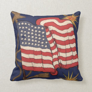 Coussin 4 JUILLET d'explosion du feu d'artifice du drapeau