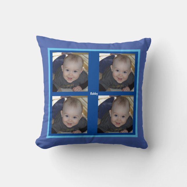 Coussin 4 Modèles photo bébé garçon enfant bleu cadeau jet (Recto)