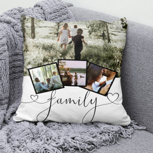 Coussin 4 Photo Collage Family Typography Personalized