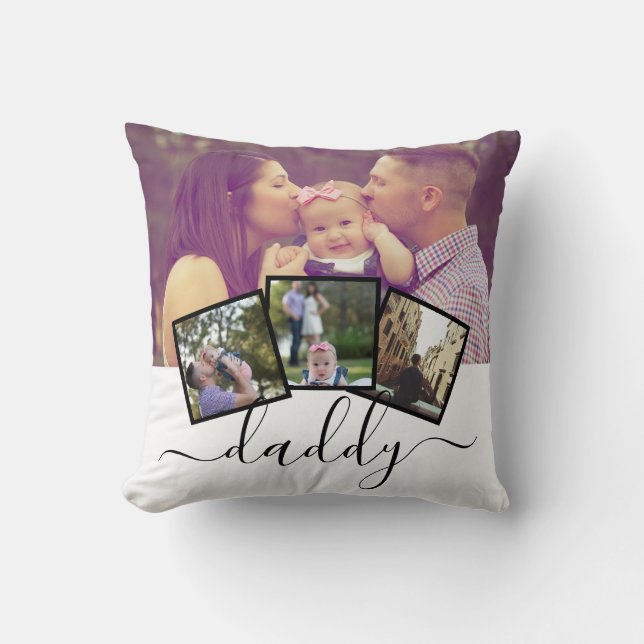Coussin 4 Photo Collage Fête des pères papa Personnalisé (Recto)