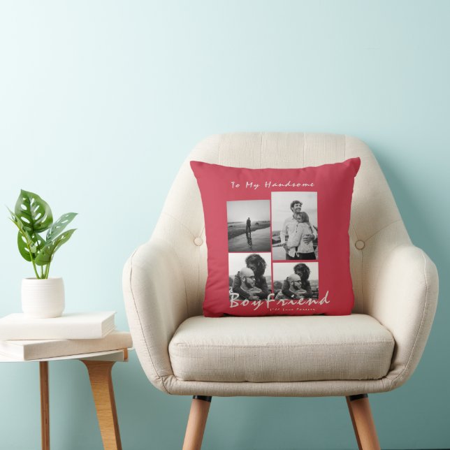 Coussin 4-Photo Collage Forever Boyfriend Saint-Valentin (Chaise)