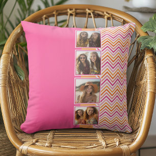 Coussin 4 Photo Collage Rose Chaud Orange Chevrons