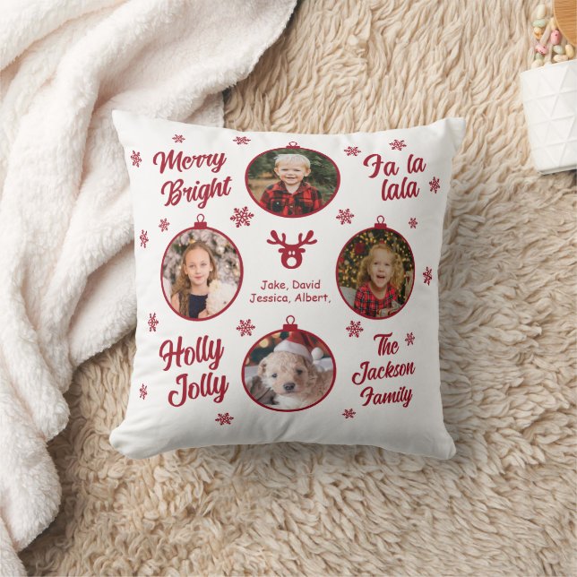 Coussin 4 Photo Famille Ornements Noël blanc (Couverture)