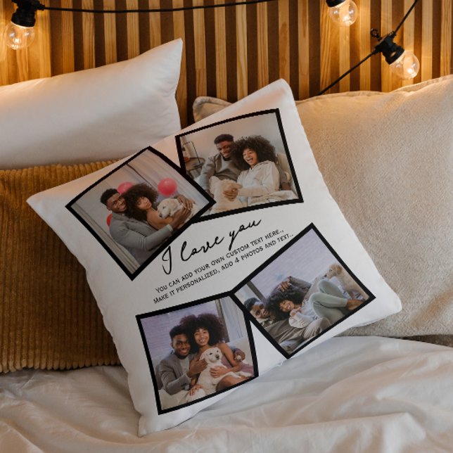 Coussin 4 Photo personnalisée et Modèle de texte (4 Photo Personalized and Text Template Throw Pillow by Ricaso. Make your own, upload photographs)