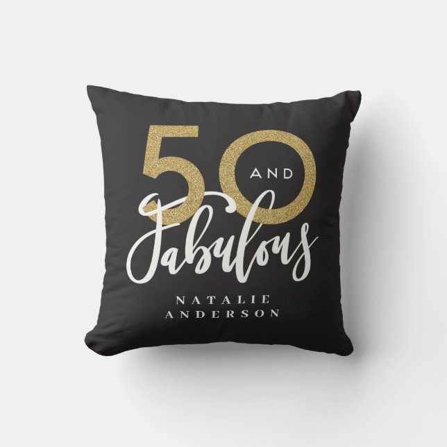 Coussin 50 ans et fabuleux 50e anniversaire noir or (Recto)