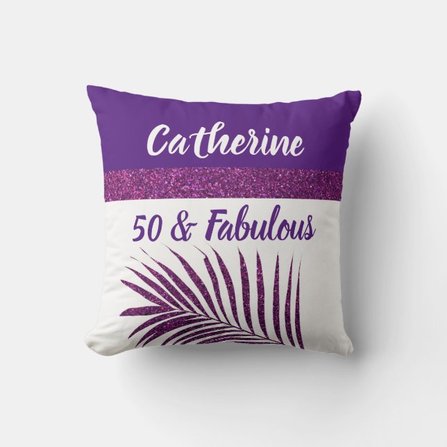Coussin 50 & Fabuleux Nom Monogrammé Purple Parties scinti (Recto)