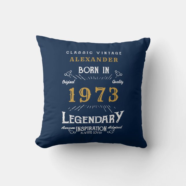 Coussin 50e 1973 Anniversaire Retro Blue Gold Légendaire (Recto)