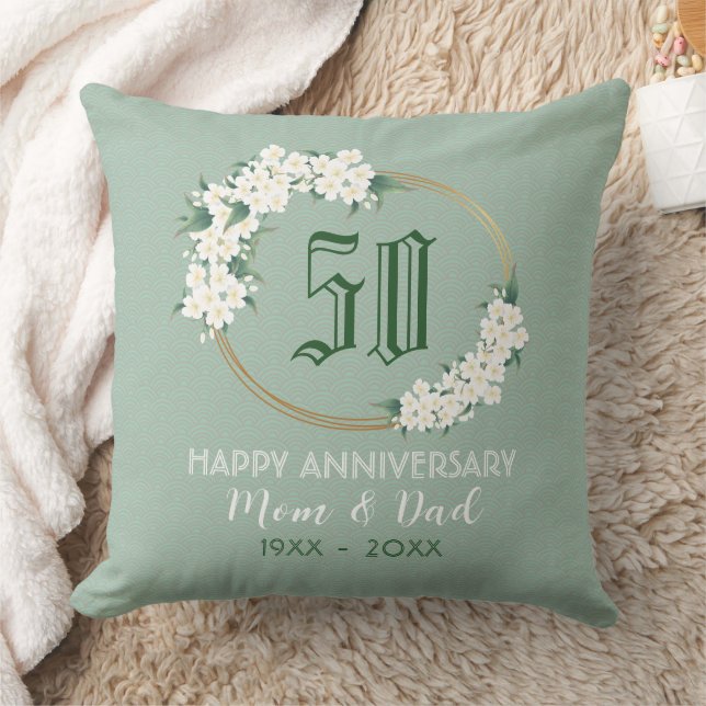 Coussin 50e Anniversaire Blanc Vert Floral Chinoiserie Th (Couverture)