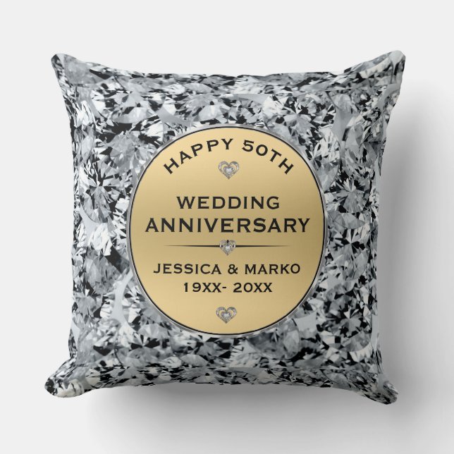 Coussin 50e anniversaire de mariage or et diamants blancs (Recto)