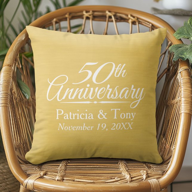 Coussin 50e Anniversaire de Mariage Personnalisé Doré (Custom Anniversary Pillow)
