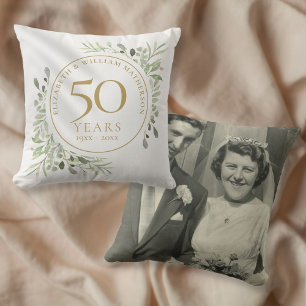 Coussin 50e Anniversaire d'or Photo Aquarelle Verdure