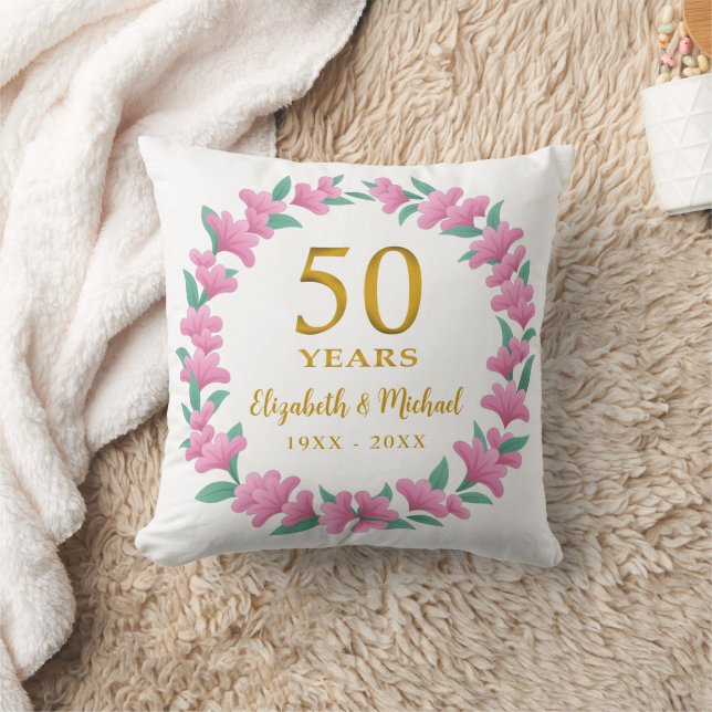 Coussin 50e anniversaire du Mariage couronne de fleurs ros (Couverture)