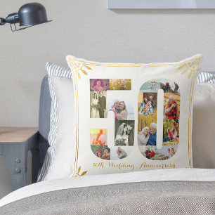 Coussin 50e Anniversaire du Mariage d'or Photo blanche et