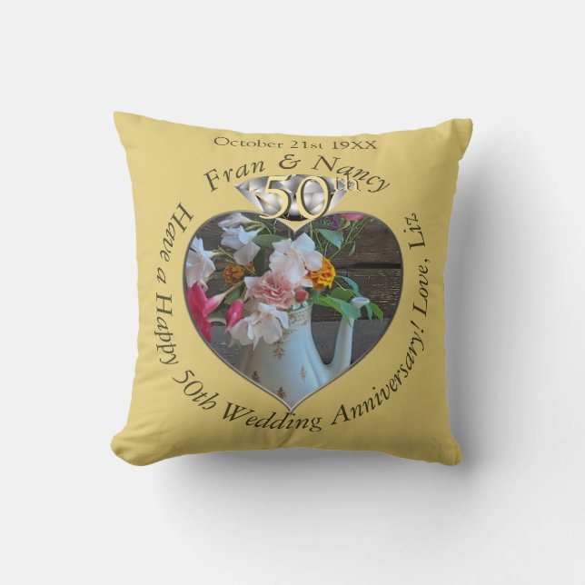 Coussin 50e anniversaire du Mariage Photo Diamond Heart (Recto)