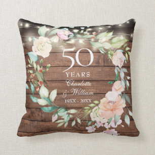 Coussin 50e anniversaire Photo Rustic Floral String Lumièr