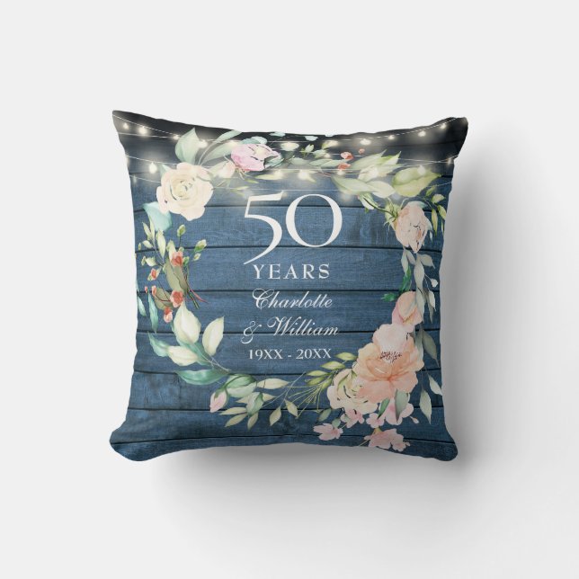 Coussin 50e anniversaire Rustic Floral String Lumières pho (Recto)