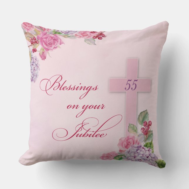 Coussin 55e anniversaire de la vie religieuse Nonne cathol (Recto)