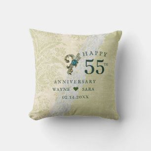 Coussin 55e anniversaire de mariage en émeraude