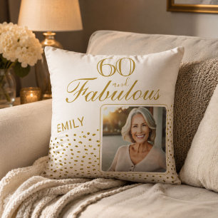 Coussin 60 ans et Fabuleux Paillettes Dorées Photo 60e Ann
