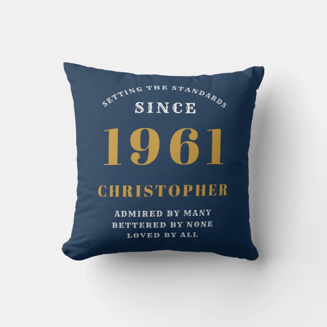 Coussin 60e anniversaire 1961 Blue Gold Hommes personnalis (Recto)
